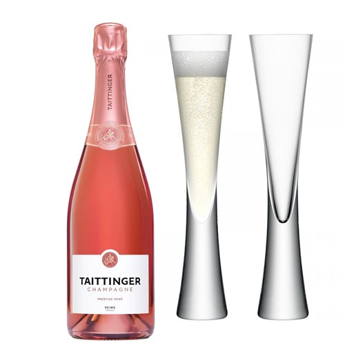Taittinger Rose Champagne 75cl with LSA Moya Flutes